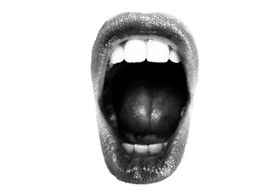 black-and-white image of an open mouth